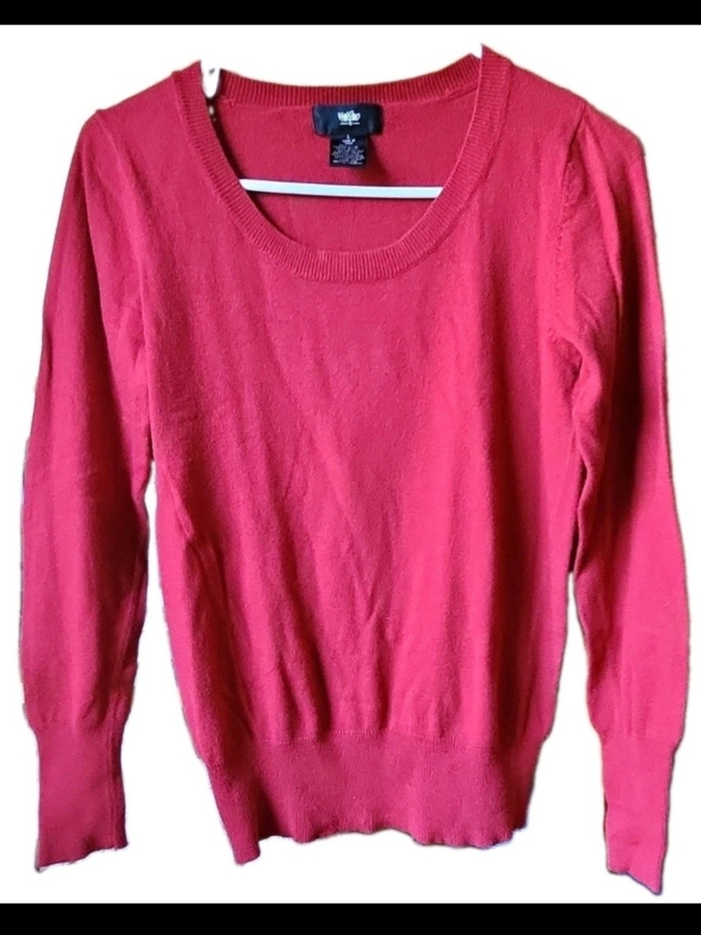 Mossimo Red Ribbed Tight-Knit Pullover Sweater Round Neck Nylon/Rayon Jrs Sz L